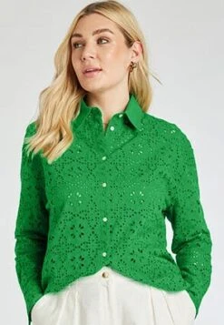 Womens Green Broderie Detail Shirt