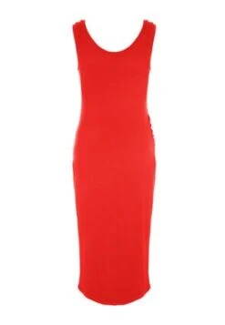 Womens Bight Red Ribbed Ruched Side Dress -Fashion Women's Clothing Sales 195347pls 9ca6a18058eb412