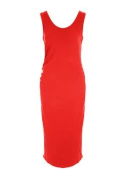 Womens Bight Red Ribbed Ruched Side Dress -Fashion Women's Clothing Sales 195356pls a30a400385c93b9