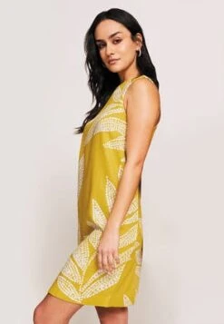 Womens Yellow Linen Blend Shift Dress