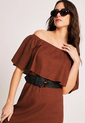Womens Brown Bardot Linen Blend Dress Womens Brown Bardot Linen Blend Dress -Fashion Women's Clothing Sales 196033pls 51aff9ff4c7af5d
