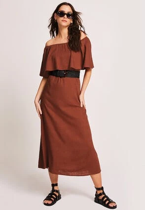Womens Brown Bardot Linen Blend Dress Womens Brown Bardot Linen Blend Dress -Fashion Women's Clothing Sales 196034pls e3b0f8c68cc8268