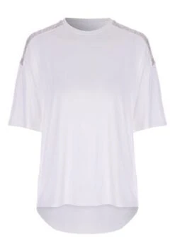 Womens White Sequin Shoulder T-Shirt