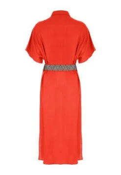 Womens Coral Linen Blend Belt Shirt Dress -Fashion Women's Clothing Sales 196331pls a7f0722b3230777