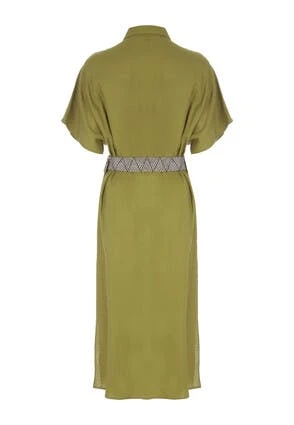 Womens Green Linen Blend Belt Shirt Dress Womens Green Linen Blend Belt Shirt Dress -Fashion Women's Clothing Sales 196339pls 74b63b852857741