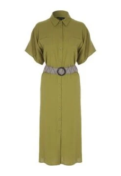 Womens Green Linen Blend Belt Shirt Dress 4 Womens Green Linen Blend Belt Shirt Dress -Fashion Women's Clothing Sales 196353pls 71d7d50da43e6dd