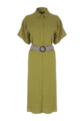Womens Green Linen Blend Belt Shirt Dress Womens Green Linen Blend Belt Shirt Dress -Fashion Women's Clothing Sales 196353pls 71d7d50da43e6dd
