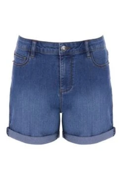 Womens Mid Blue Rolled Hem Denim Shorts -Fashion Women's Clothing Sales 196404pls 4d23a689b9bf34d