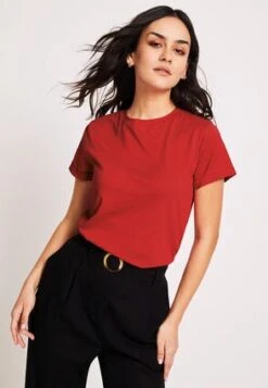 Womens Hot Pink Roll Sleeve T-Shirt