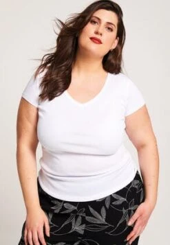 Womens White Cotton V-Neck T-Shirt