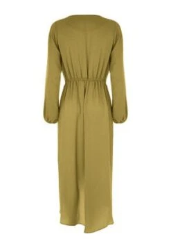 Womens Olive Green Satin Front Ruffle Dress -Fashion Women's Clothing Sales 196577pls 1384dc432f18fae