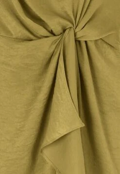Womens Olive Green Satin Front Ruffle Dress -Fashion Women's Clothing Sales 196579pls ce0dd69f5759928