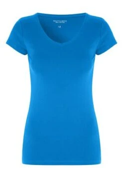 Womens Electric Blue Pure Cotton V Neck T-shirt