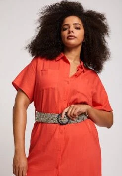 Womens Coral Linen Blend Belt Shirt Dress -Fashion Women's Clothing Sales 196638pls 8cd9f8af77995d2