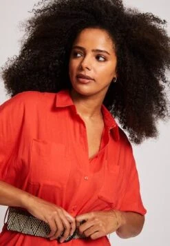 Womens Coral Linen Blend Belt Shirt Dress -Fashion Women's Clothing Sales 196639pls a472799ae4b4ac4