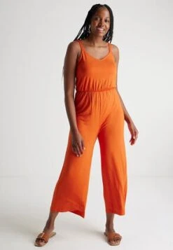 Womens Orange V-Neck Jersey Jumpsuit