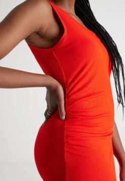 Womens Bight Red Ribbed Ruched Side Dress -Fashion Women's Clothing Sales 196912pls 3be33c03263a72a