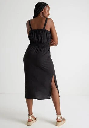 Womens Black Linen Blend Midi Dress Womens Black Linen Blend Midi Dress -Fashion Women's Clothing Sales 196914pls fb3c831c5077d4f