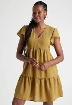 Womens Dark Mustard Tiered Dress -Fashion Women's Clothing Sales 196976pls d6b48be42afd461