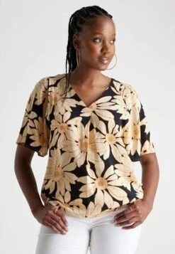 Womens Black & Cream Daisy Print Blouse