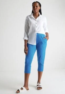 Womens Blue Geo Casual Cropped Trousers