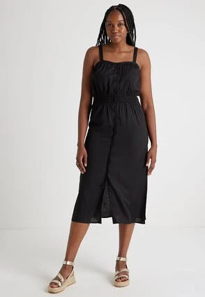 Womens Black Linen Blend Midi Dress Womens Black Linen Blend Midi Dress -Fashion Women's Clothing Sales 197000pls e1145eb042d59f2