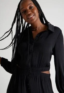 Womens Black Satin Shirt Dress -Fashion Women's Clothing Sales 197017pls 456331aa2d94eaf