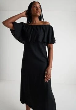 Womens Black Bardot Linen Blend Dress -Fashion Women's Clothing Sales 197047pls 36a8bd7ab1a8804