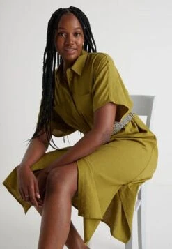 Womens Green Linen Blend Belt Shirt Dress 3 Womens Green Linen Blend Belt Shirt Dress -Fashion Women's Clothing Sales 197064pls c4f21136066d477