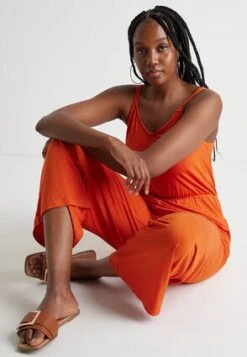 Womens Orange V-Neck Jersey Jumpsuit -Fashion Women's Clothing Sales 197068pls 4bec45b4e9f41c2