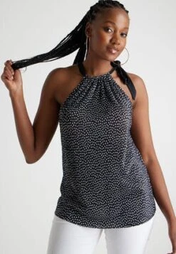 Womens Black & White Spot Halter Top