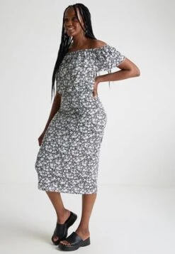 Womens Black & White Ditsy Bardot Dress -Fashion Women's Clothing Sales 197078pls 4c77a6b68d25143