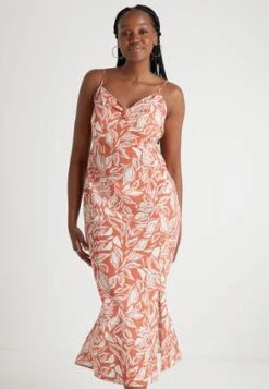 Womens Coral Floral Strappy Dress