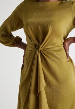 Womens Olive Green Satin Front Ruffle Dress -Fashion Women's Clothing Sales 197090pls a4f97602417a7ac