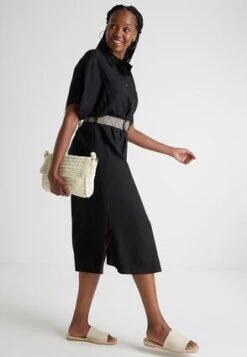 Womens Black Linen Blend Belt Shirt Dress -Fashion Women's Clothing Sales 197103pls 6b3f83c94bb1531