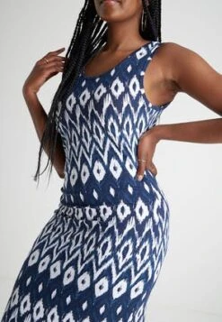 Womens Blue & White Geometric Print Midi Dress -Fashion Women's Clothing Sales 197152pls 9ce3296c742700f