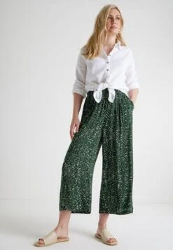 Womens Green Abstract Crinkle Culottes