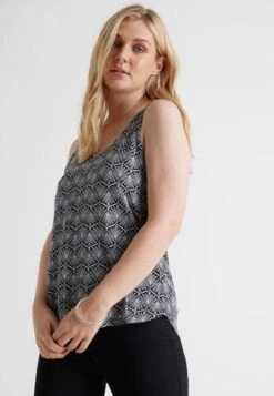 Womens Black & White Leaf Print Vest Top