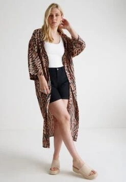 Womens Brown Animal Print Longline Kimono