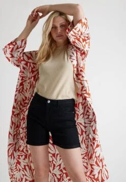 Womens Red & White Floral Print Longline Kimono -Fashion Women's Clothing Sales 197464pls dbabaa7421b6798