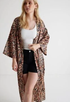 Womens Brown Animal Print Longline Kimono -Fashion Women's Clothing Sales 197475pls 41b79e28dd00bef