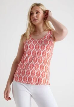 Womens Red & White Leaf Print Vest Top