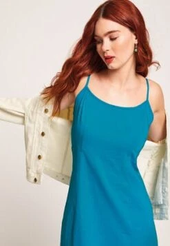 Womens Blue Linen Blend Strappy Dress -Fashion Women's Clothing Sales 198094pls f59ea567494bc0f