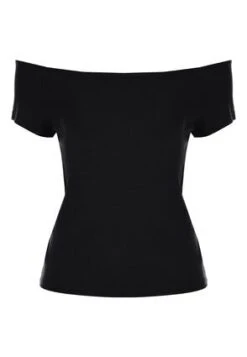 Womens Black Short Sleeve Bardot Top