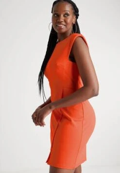 Womens Orange Shoulder Pad Shift Dress -Fashion Women's Clothing Sales 198197pls 4f0f12cc77eb19f