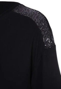 Womens Black Sequin Shoulder T-Shirt -Fashion Women's Clothing Sales 198964pls ef367c053ca3535